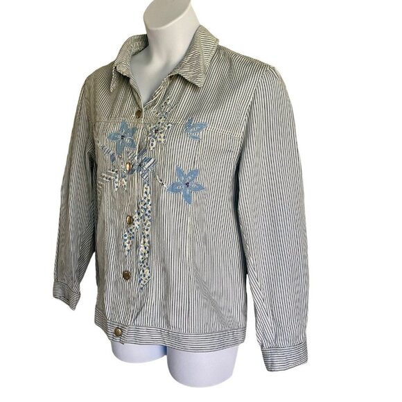 Draper's & Damon's Button-Up Light Jacket Embroidered Flowers Women's XL - Picture 3 of 8